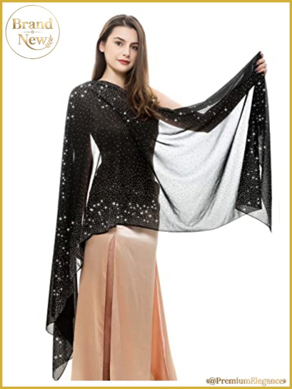 Rhinestone Chiffon Shawl Wrap Evening Dress Scarf Sparkly Pashmina